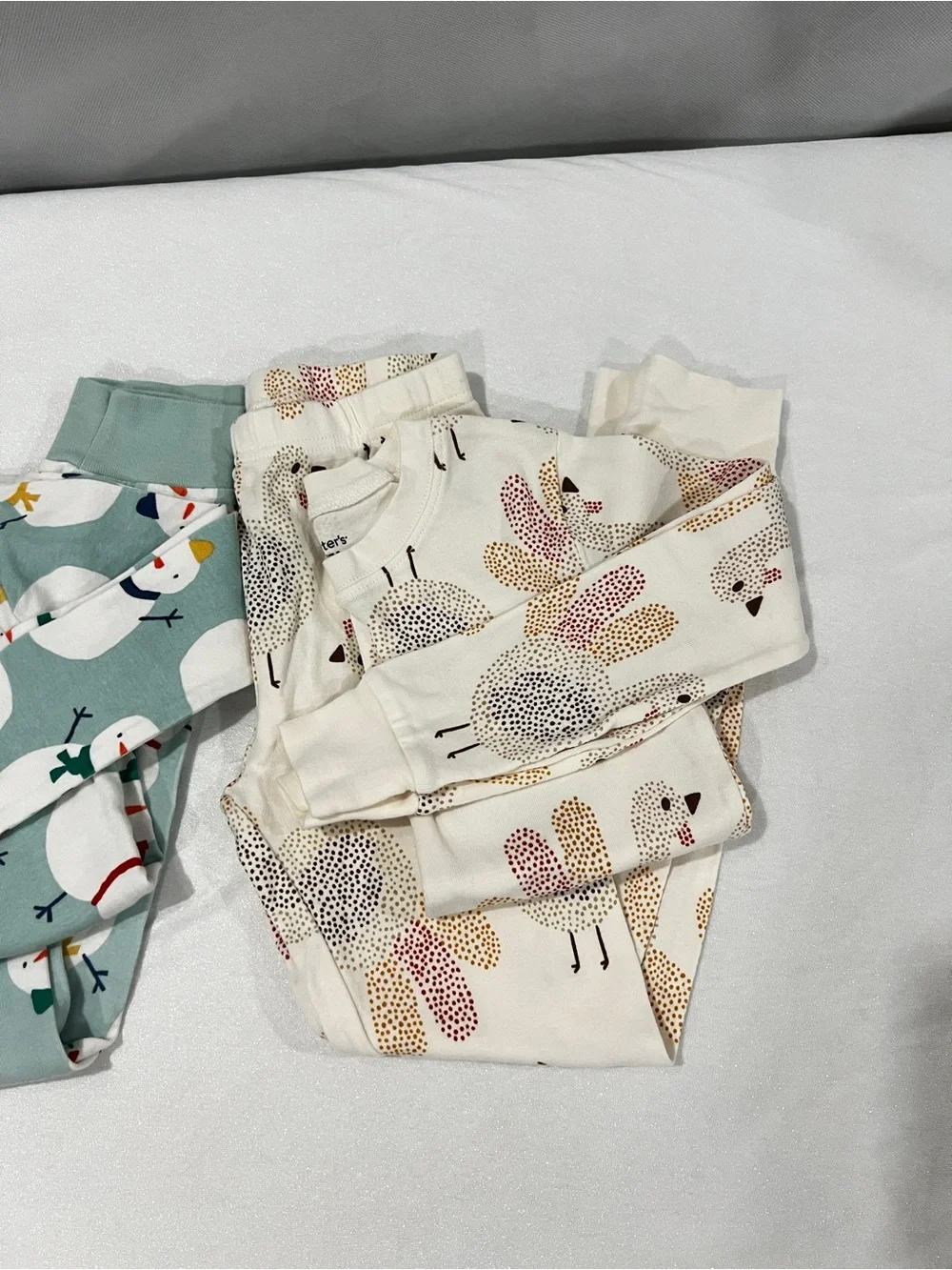 Carter's  Lot of Two Set Kids Pajama Size 7 Turkey And Snow Man Print Cotton